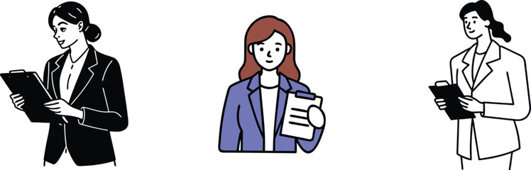 Businesswomen Professionals Holding Clipboards, Documents, Data, Reports