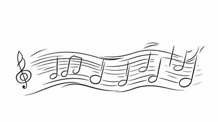 Wavy musical notes flowing on staff, abstract music design, white background, for website or print