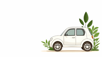 White car parked amidst greenery, roadside, sunny day, travel advertisement