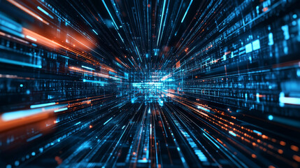 Tunnel digital cyberspace and digital data network connections concept. Transfer digital data hi-speed internet, Future technology digital abstract background concept. 3d rendering