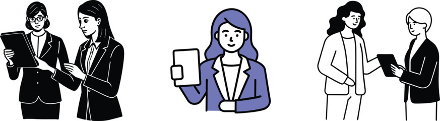 Businesswomen Colleagues Teamwork Digital Tablet Documents Meeting