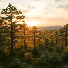 sunset in the forest mini world