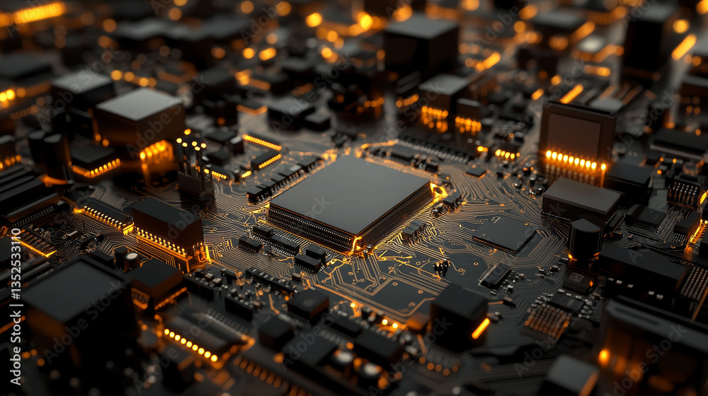 Poster abstract background of an ai chip on digital circuit board, symbolizing advanced artificial intellig