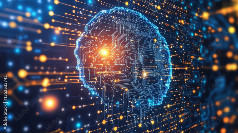 Poster artificial intelligence ai on circuit board. future technology concept visualization. big data trans
