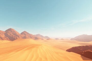 Desert landscape showcasing vast sand dunes and a clear blue sky in stunning detail