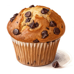 Free  chocolate chip muffin in a colorful wrapper, playful and cheerful design, isolated on white background