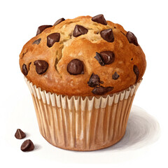 Free  chocolate chip muffin in a colorful wrapper, playful and cheerful design, isolated on white background