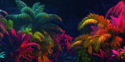 Vibrant and colorful depiction of tropical palm tree foliage