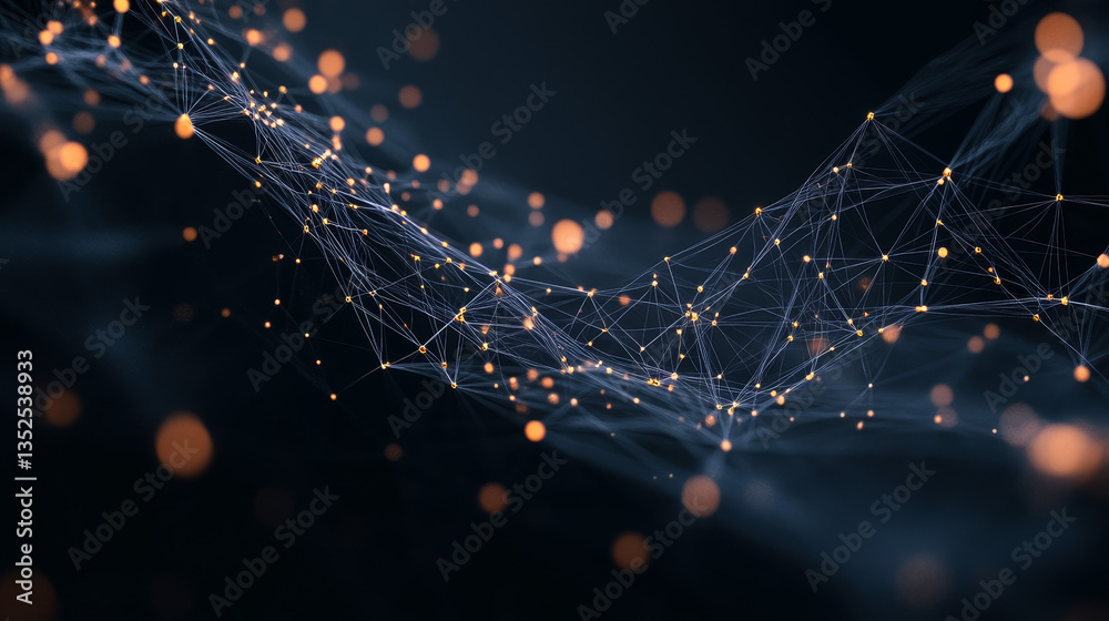 Poster polygon abstract background concept of dots and lines connected. with dark background and side space