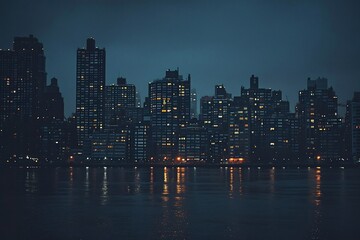 blackout city skyline with one building faintly glowing, minimalist Earth Hour