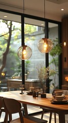 Stylish pendant lamps brighten modern kitchen interior high resolution picture