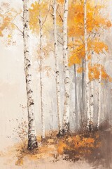 Tall white trees with bright golden yellow autumnal leaves