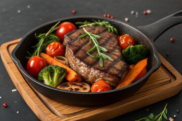 Grilled Steak with Roasted Vegetables in Cast Iron Skillet