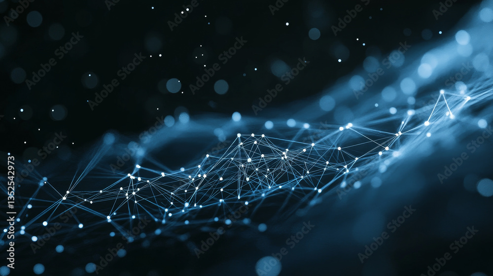 Poster polygon abstract background concept of dots and lines connected. with a dark background and empty sp