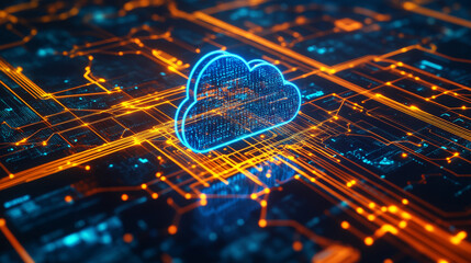 A smart hosting solution concept, illustrating a virtual network that integrates businesses across technology, telecommunications, and cloud computing sectors