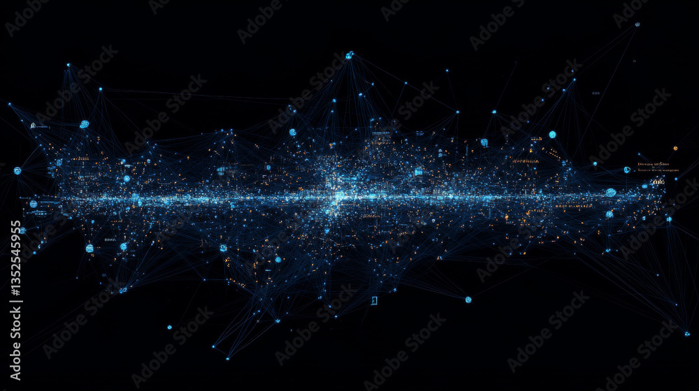 Poster abstract digital technology concept connected internet network polygons with lines dots dark blue ba