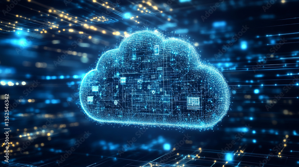 Poster cloud computing using artificial intelligence, 5g high-speed connection data analysis, technology of