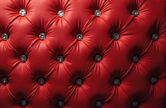 Fototapeta Red velvet upholstery texture diamond buttons. Elegant design, luxury interior. Stylish fabric wallpaper decoration closeup. Decorative background for home decor, furniture.