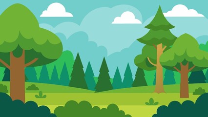 Obraz premium Cartoon forest landscape with trees background