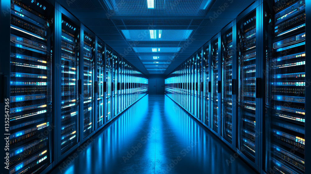 Poster digital data network servers in a server room of a data center or isp with electric circuit high spe