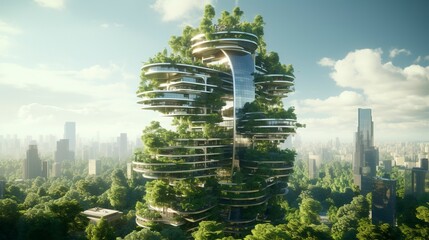 Obraz premium A photo of a sustainable skyscraper with energy-efficiency
