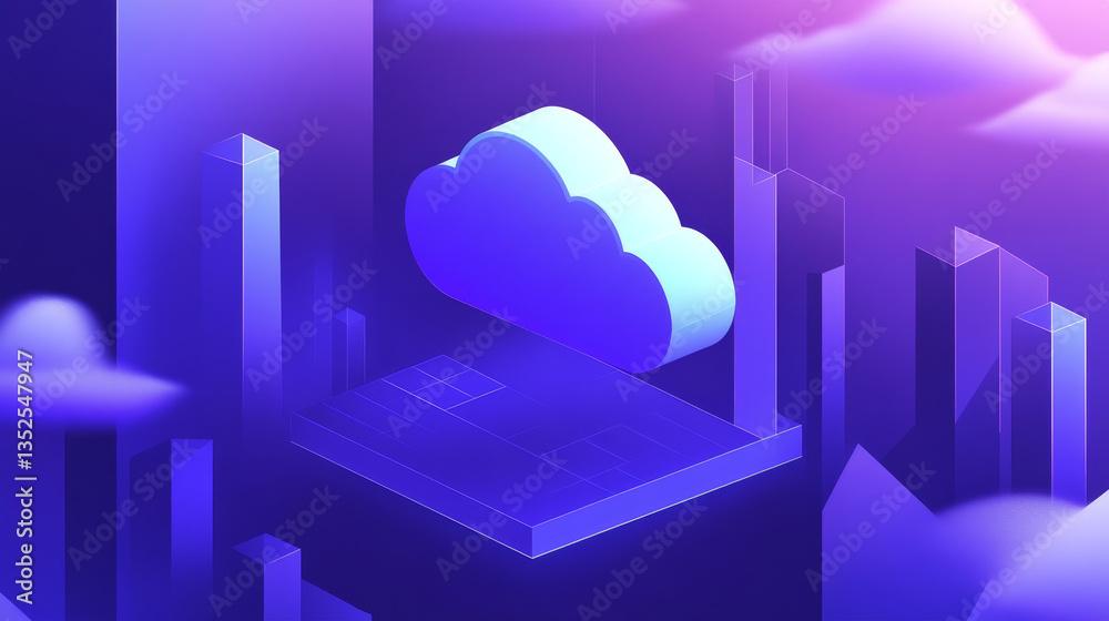 Poster cloud computing technology concept transfer database to cloud. there is a large cloud icon that stan