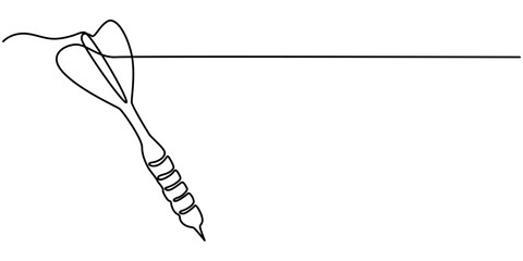 A dart continuous one line drawing, Darts continuous one line drawing of a white background, Dart sticking in surface, Continuous line drawing of Target with arrows. Single line illustration of goal.