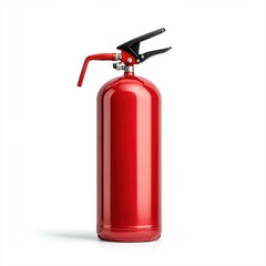 Bright Red Fire Extinguisher Ready for Emergency Use Standing on a White Background with Clear Labeling