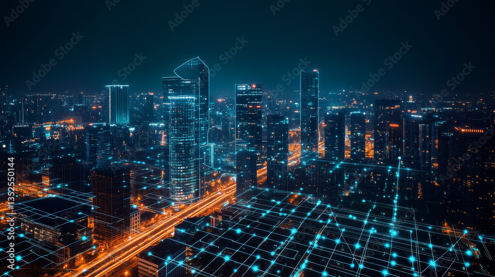 Poster smart city of cloud computing using artificial intelligence. futuristic technology internet and big 
