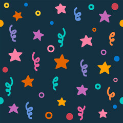 Doodle Art Vector Illustration of Pool Party, Festive Stars, Happy, Fun, Colorful, Cute Design Elements Isolated. Birthday or Carnival Illustration. Party Decoration Set for Graphic Background.
