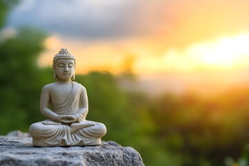 Serene Buddha statue in a zen garden