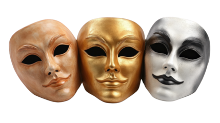 Three Theatrical Masks Representing Diverse Emotions