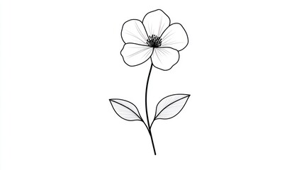 Simple drawing of a single flower with stem and leaves on a white background