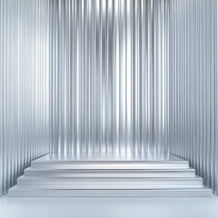 A Shiny Silver Stage And Steps Against A Striped Background