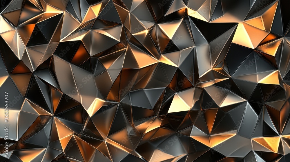 Poster abstract geometric surface displaying an array of triangular shapes with metallic finish