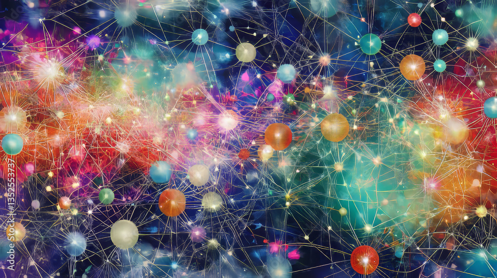 Poster technology network data connection with lines and dots, digital abstract background concept.