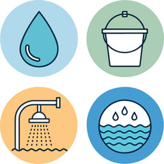 Water Icons Set Editable Stroke Vector Aqua Nature Drop Clean Environment