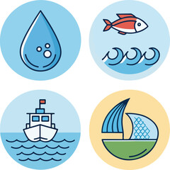 Water Icons Set Editable Stroke Vector Aqua Nature Drop Clean Environment
