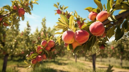 A photo of a thriving organic nectarine orchard
