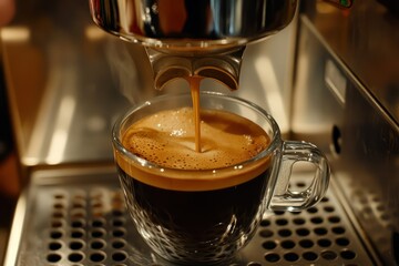 Espresso pouring, kitchen, cafe, machine, crema, coffee, glass, dark, beverage, morning