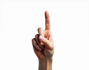 Right hand with index finger pointing up isolated white background. Hand shows gesture of touching or pressing something. Gesture, point up, select, choose, click, tap, hold, push concept.