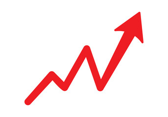 Growing business red arrow on white, Profit red arrow, Vector illustration.Business concept, growing chart. Concept of sales symbol icon with arrow moving up. Economic Arrow With Growing Trend.	