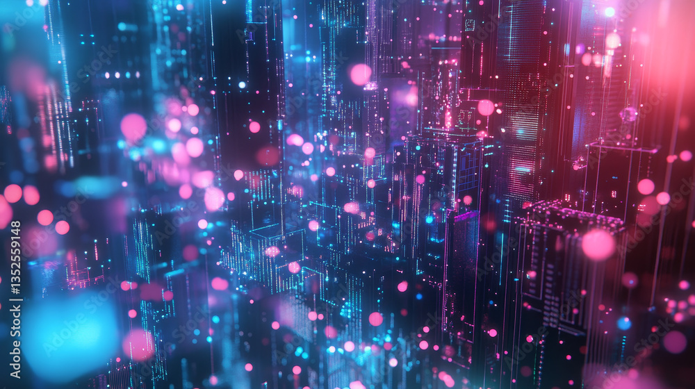 Poster digital cyberspace with particles and digital data network connections concept.
