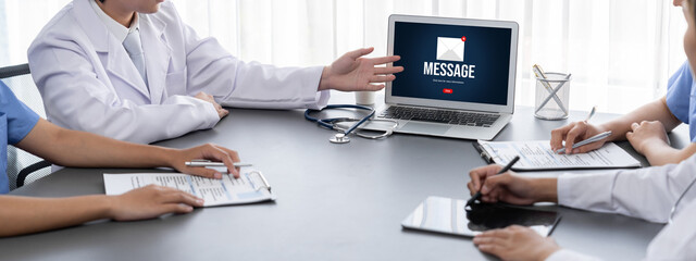 Email notification message showing on computer screen brisk. Digital marketing message information...