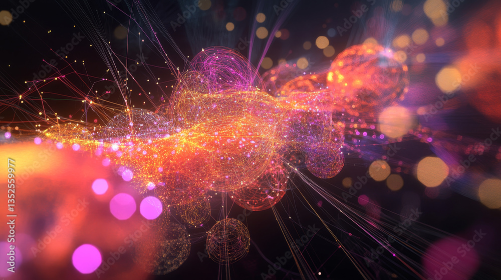 Poster digital cyberspace with particles and digital data network connections, technology digital data abst