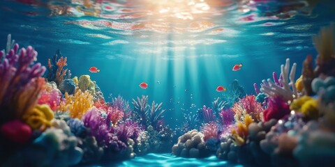 Fototapeta premium An underwater scene with colorful coral and swimming fish