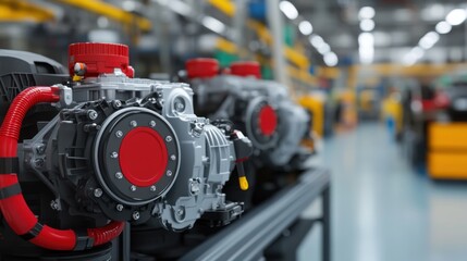 Industrial Workshop with High-Performance Engines on Display, Demonstrating Advanced Mechanical Technology