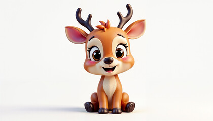Adorable Cartoon Fawn Sitting with Rosy Cheeks and Small Antlers