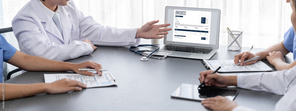 Poster invoice on computer screen from accounting application. computer program for financial and budget of
