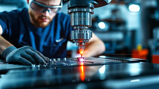 A technician calibrating a high-speed CNC milling machine, ensuring precision in mechanical component production.